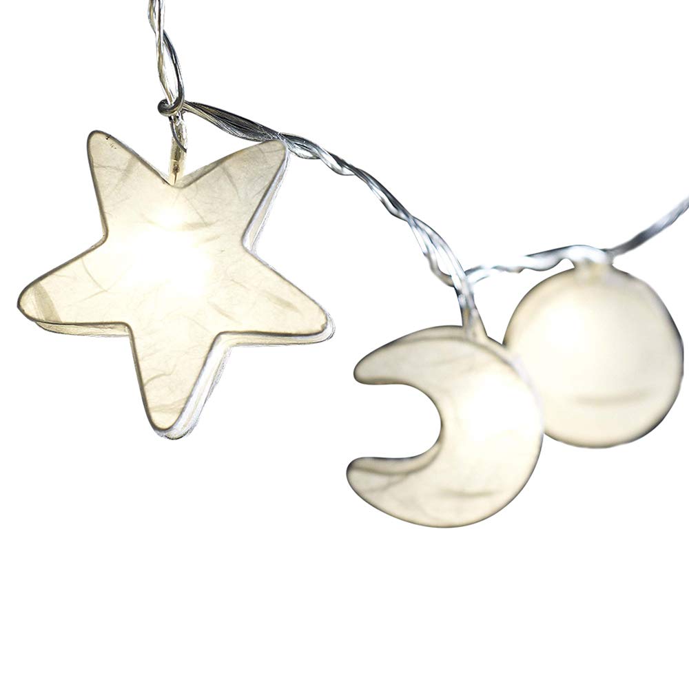 Blaze On Star, Sun and Moon Fairy Lights (White Colour) – 10 Warm White LED Lights – Handcrafted 3D Shapes from Hand-Screened Mulberry Paper – 3-Pin UK Mains Plug – Indoor String Lights — image 1