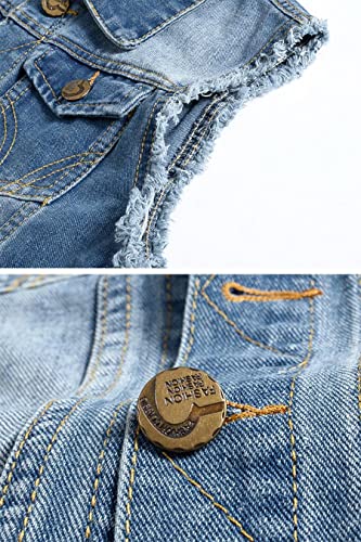 Image of ebossy Men's Ripped Distressed Denim Vest Sleeveless Button Up Jean Vest Jacket (Medium, Light Blue)