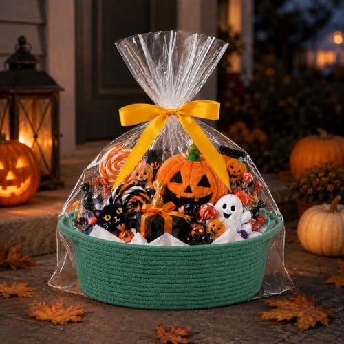 Image of Empty Gift Basket with Gift Bag & Ribbon, Woven Rope Basket, 12x8x5 inch