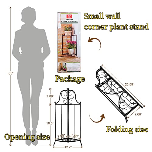 Yolafe Plant Stand 2 Tier Metal Corner Flower Stand Foldable Floor Flower Pot Shelf For Floor Balcony Indoor And Outdoor Living Room,Black #TOP4