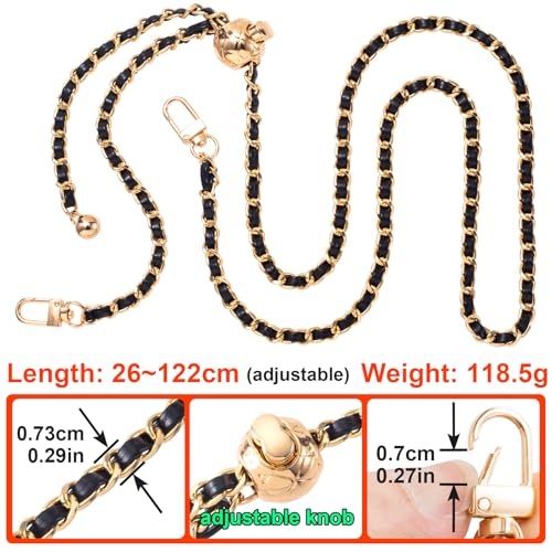 Joez Wonderful Gold Purse Chain Strap with Black Leather, Adjustable Bag Strap Crossbody, Replacement for Thin Shoulder Bag Chain, Extra Long Crossbody Chain Strap (48\", 1 Pcs)