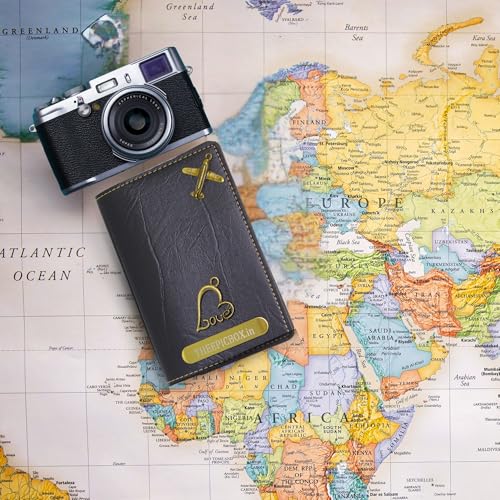 Image of Personalized Passport Cover - Custom Name Engraved Vegan Leather Travel Wallet - Stylish & Durable Passport Holder for Men & Women - Luxury Travel Accessory (Black)