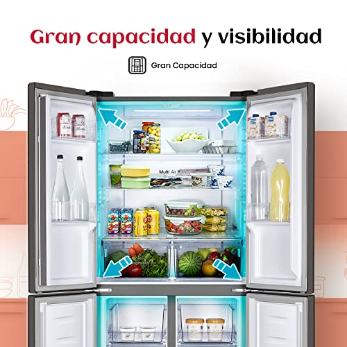 Hisense-RQ515N4AC2-Frigorifico-Americano-4-puertas-Total-No-Frost-Capacidad-Neta-467-L-181-m-Alto-Acero-Multi-Air-Flow-Cajon-con-control-de-Humedad-Silencioso
