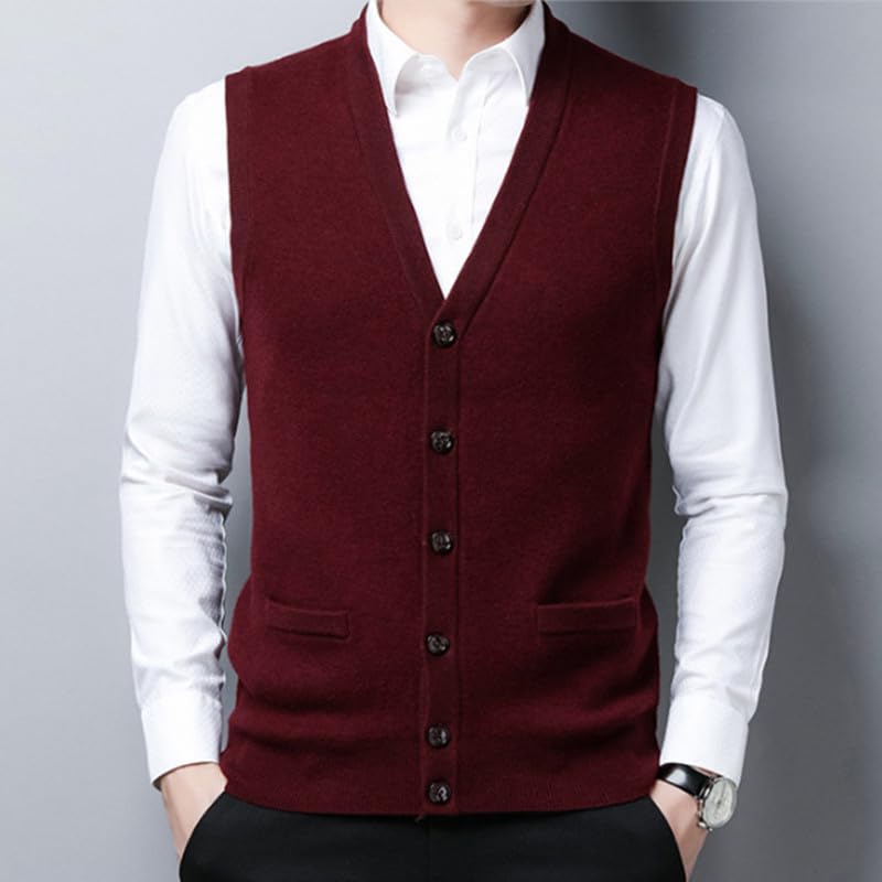 Men's Wool Vest Cardigan Solid Pocket Knitted Sweater Waistcoat2