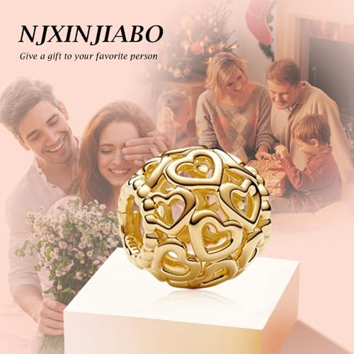 Image of S925 Sterling Silver Gold Plated Romantic Charms, Gifts for Mom Girlfriend Family on Valentine's Day Birthday Christmas Anniversary, Bracelet Necklace Bead Charm