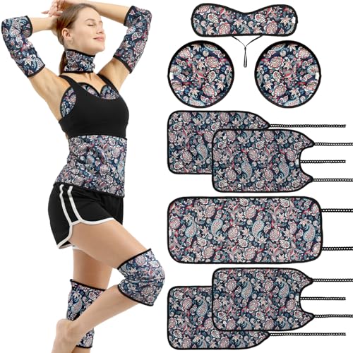 KANAV 8 Piece Castor Oil Pack Wrap Set, 100% Organic Cotton Lined Reusable Castor Oil Compress Packs for Liver Detox Insomnia Constipation and Inflammation, Organic Castor Oil Wrap for Womens Gifts