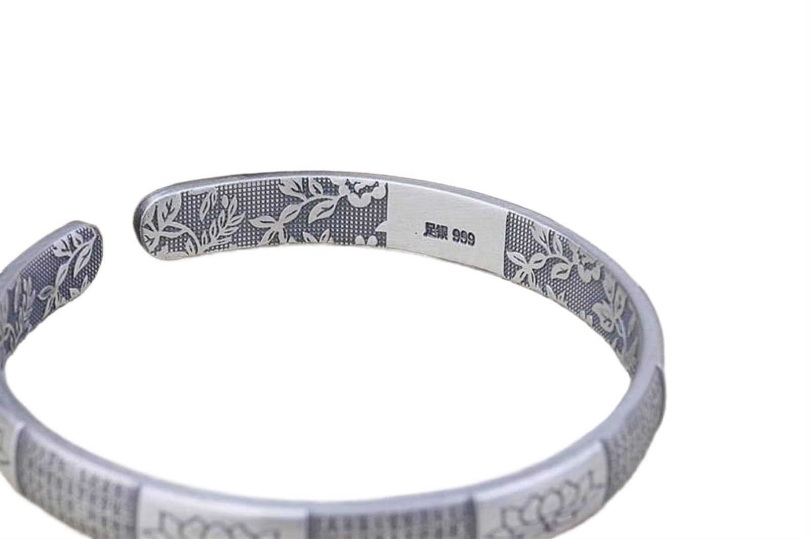 Bracciale in argento, bracciale rigido alla moda, braccialetto in argento 999 con detti buddisti Bracciale aperto femminile buddista Zen us Bracciale in argento Come mostrato i braccialetti possono es