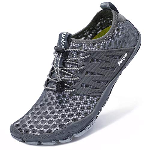 Racqua Swim Shoes Quick Dry Barefoot Water Aqua Sport Beach Surf Pool Hiking Diving Walking for Men Women Grey 9.5 Women/8.5 Men