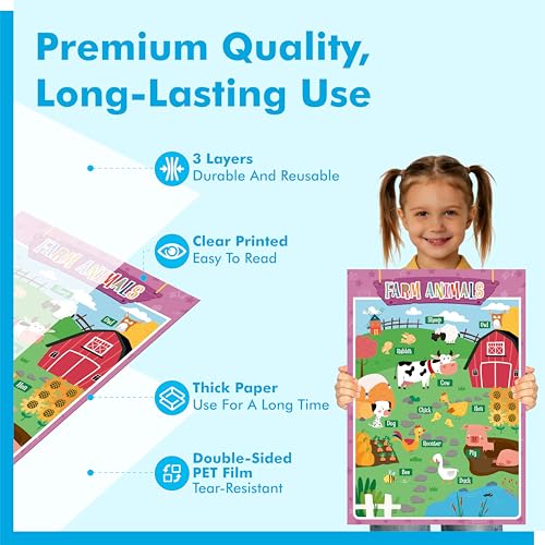 Image of 17 Educational Posters for Kids, All-in-One Set Learning Posters-Alphabet, Animals, Numbers, Colors, USA & World Map, Shapes, PET Film Coated School Supplies For Kindergarten, Preschool, Classroom