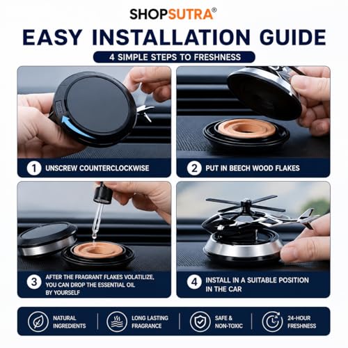 Image of Solar Helicopter Car Perfume Diffuser with Wooden Insert and Aluminum Base (Helicopter Design Air Freshener)