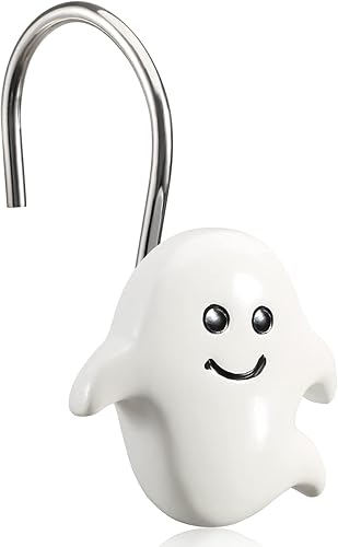 Miniatura 5 de CHICTIE Ganchos para cortina de ducha de Halloween, anillos decorativos de pesadilla negra y blanca para cortinas de baño, juego de 12 ganchos de