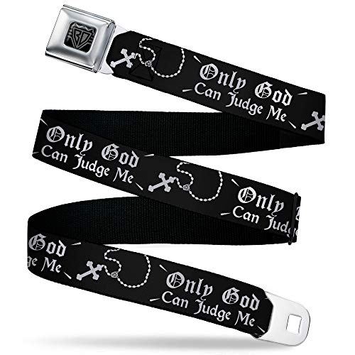 Buckle-Down Ceinture, ceinture de sécurité avec boucle de ceinture, Only God Can Judge Me Old English Rosary Noir Blanc Réglable, blanc, 1.5" Wide - Fits Pant Size 32-52