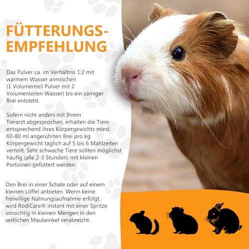 Alfavet RodiCare instant Päppelfutter für geschwächte appetitlose Zwergkaninchen, Meerschweinchen, Kleinnager, Alleinfuttermittel mit gesunden Kräutern, 170 g mit Dosierlöffel