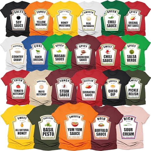 Funny Sauce T-Shirt Group Costume T-Shirts Ketchup Mustard BBQ Matching Shirt Relish Costumes Condiment Tee Shirt Matching Halloween Thanksgiving Family Matching Shirt