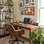 Homy Casa Home Office Desk Chair with Ergonomic Backrest Adjustable Height Gas Lift Swivel Wheels and Metal Base for Home Office Study and Conference Rooms, Brown