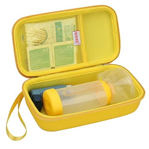 Bovke Hard Travel Case For Asthma Inhaler, Inhaler Spacer For Kids And Adults, Masks, Inhaler Holder Asthma Carrying Bag With Mesh Pocket For Medicine And Other Accessories, Yellow (Case Only) #TOP25