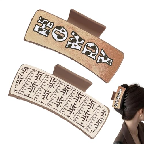 ウエスタンレザーヘアクリップ、ウエスタンプリントヘアクリップ、スクエア ヘア爪クリップ、クラシックウエスタンカウボーイデザインの強力なホールドジョークリップ、パーティー、デート、夜の外出、日常使用、仕事、旅行に適