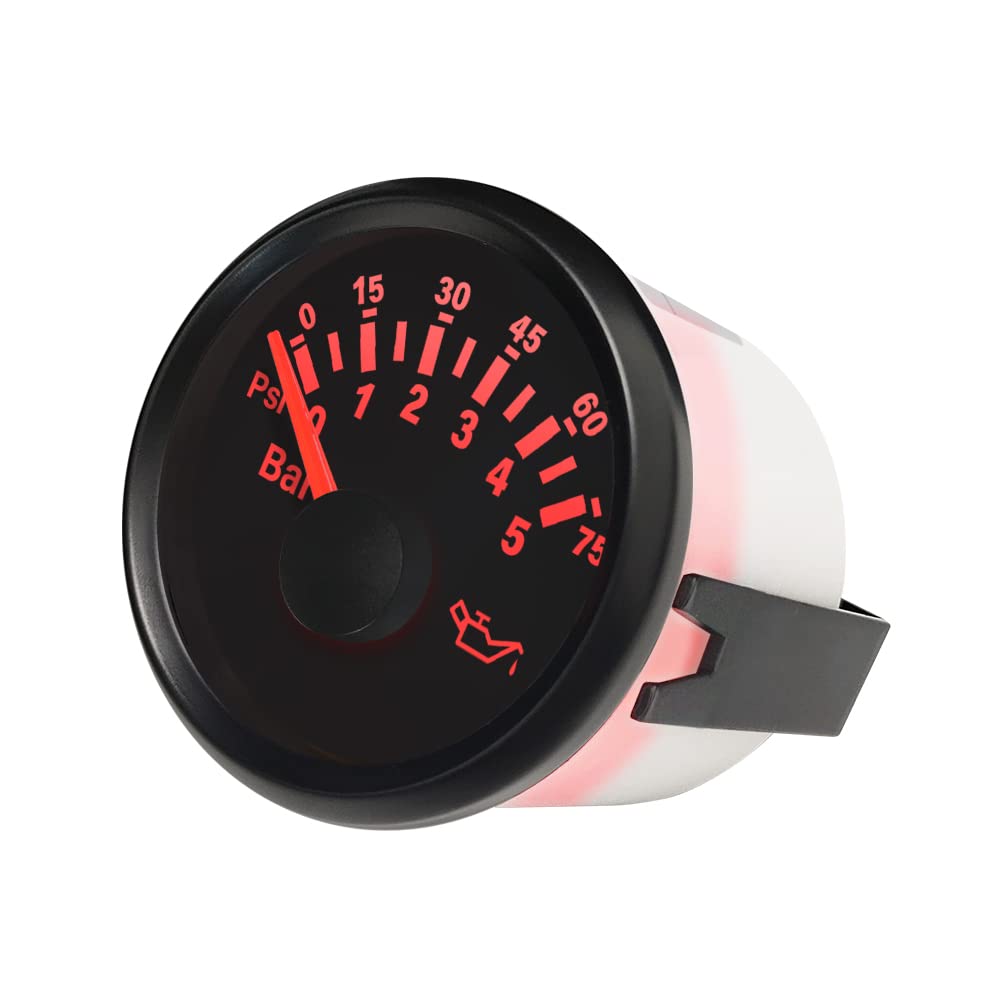 ELING Jauge de pression d'huile au mètre 0–5bar 0-75psi 52mm 12V/24V avec rétroéclairage pour tracteurs UTV