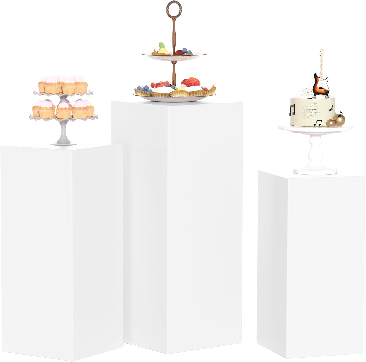 Cylinder Stands for Party, 3Pcs/5Pcs Set, Sturdy Metal Round Pedestal Stands for Wedding Party Art Decor, Dessert Table (White-5pcs)