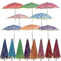 8pcs Mini Sequins Lace Indian Umbrella for Decor, Multi Colored Handmade Designer Embroidery Parasol Umbrella, Vintage Boho Shining Umbrellas Parasol for Wedding Party Baby Shower, Tea Party(16.5X19.6