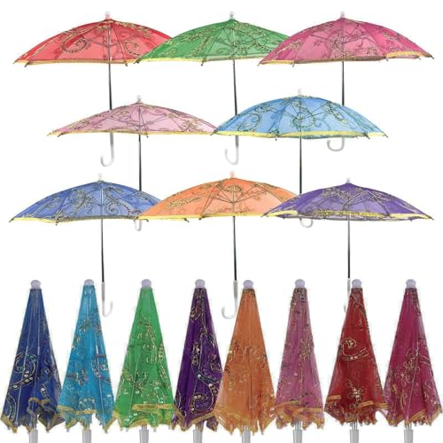 8pcs Mini Sequins Lace Indian Umbrella for Decor Multi Colored Handmade Designer Embroidery Parasol Umbrella Vintage Boho Shining Umbrellas Parasol for Wedding Party Baby Shower Tea Party(16.5X19.6IN)