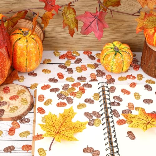 Image of MARFOREVER 500 Pcs Fall Felt Pumpkin Glitter Confetti Table Decorations | Thanksgiving Pumpkins Confetti, Fall Table Scatter Centerpiece, for Fall Art Crafts Supplies Thanksgiving Party Decorations