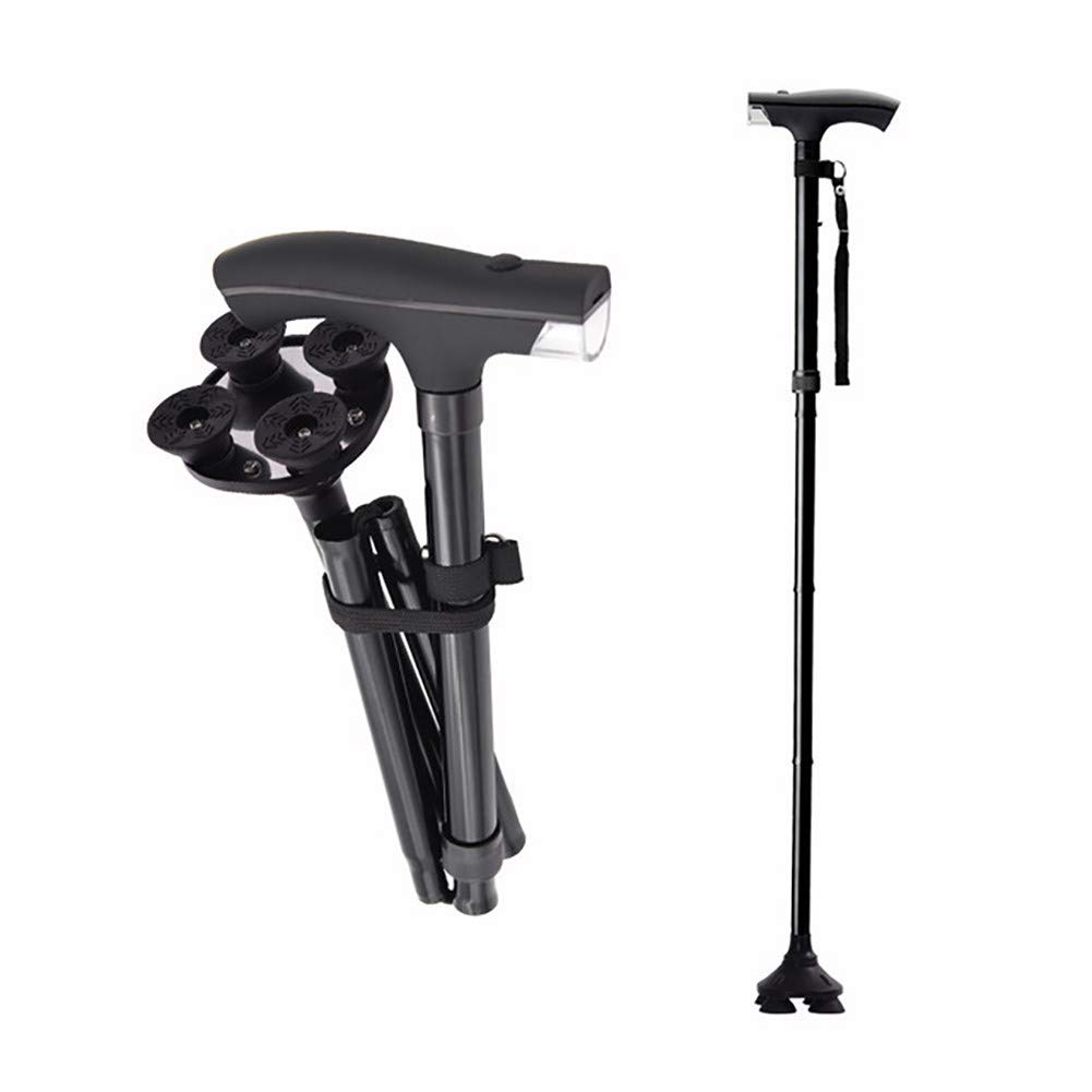 Bastón Plegable LED Profesional, con luz LED, Base cuádruple pivotante, bastón Ajustable para Caballero o señora Mayor Bastón Plegable de aleación de Aluminio con luz (B) Star of Light