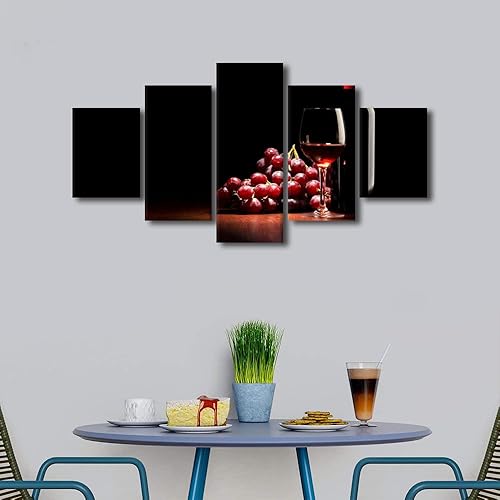 Vista 62 de Imágenes de pared para sala de estar, pintura de copa de vino tinto, bebidas alcohólicas, 5 paneles, lienzo, arte de pared, pósteres e impresiones