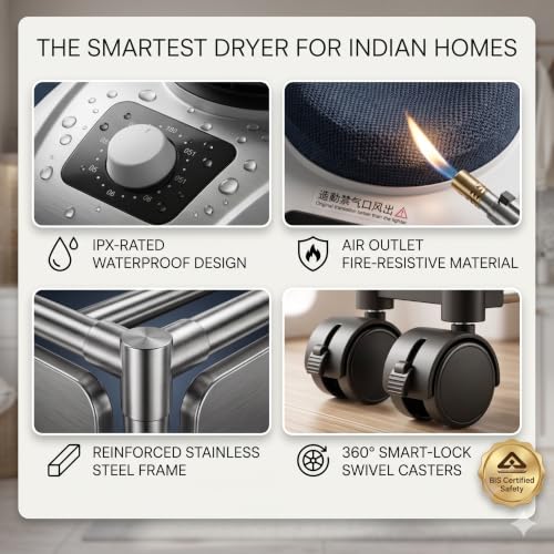 Image of 1000W Electric Clothes Dryer | 360 Hot Air Circulation | Double Layer Stainless Steel Rack | 180 Min Timer | Portable, Easy Assembly Laundry Dryer