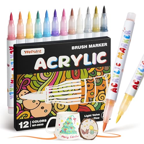 WePaint 12 Colors Acrylic Paint Markers, Paint Pens Set with Brush Tip
