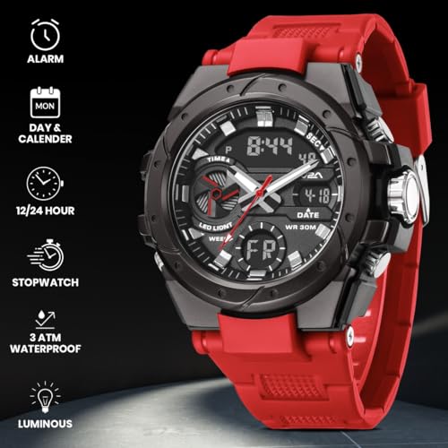 Image of V2A Styrke 5120 Analog Digital Watch for Men | Hybrid Multi Display Dial | Alarm Stopwatch Day Date 12 /24 Hr | TPU Strap | 30M Water Resistant | Gift for Mens