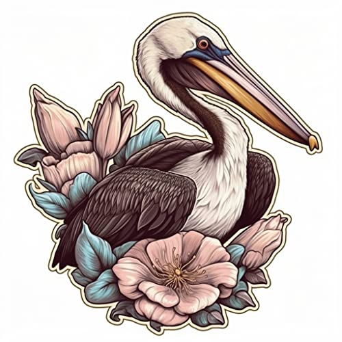 Image of Yoonek Graphics Louisiana Brown Pelican Bird Magnolia Flower Vinyl Decal Sticker for Car, Laptop, Tumbler, More. #008511-6