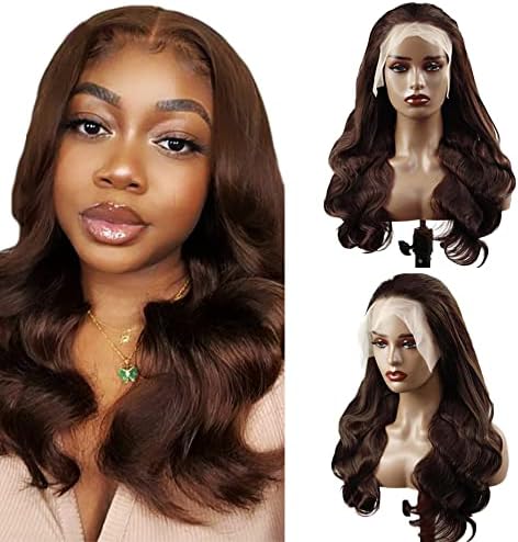 Amazon.com : 4# Brown Lace Front Wigs Human Hair 20 Inch Chocolate ...