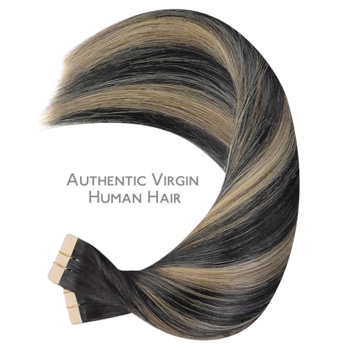 Image of WENNALIFE Tape in Hair Extensions Human Hair, 40pcs 60g 10 inch Balayage Natural Black to Light Blonde Remy Hair Straight Tape in Extensions Invisible Reusable Real Hair Extensiones De Cabello Humano