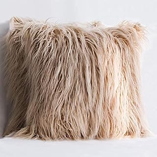 Ewolee Cushion Cover, 2 Pcs Faux Fur Cushion Covers Throw Pillow Cover Fluffy Soft Decorative Pillow Cases Plush Case For Livingroom Sofa Bedroom Car (Brown, 18 x 18in / 45 x 45cm)