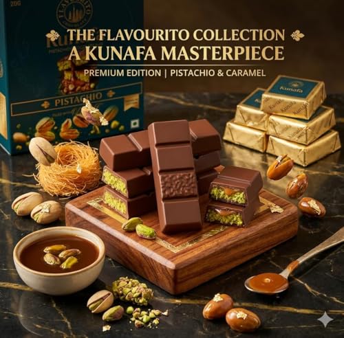 Image of Flavourito Kunafa Pistachio Chocolate Bar 20g, Satisfying, Sharp Snap Of Smooth Milk Chocolate that Gives Way to a Creamy, Rich, and Nutty Pistachio (20g Pack Of 3) DECADENT FOODS