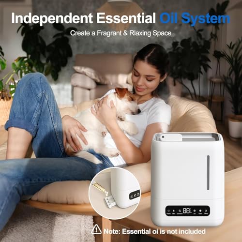 Image of BREEZOME Smart Ultrasonic Humidifier and Aroma Difuser, 4L Cool Mist Top Filling Humidifiers for Home & Bedroom, 360 Nozzle Auto Shut-Off with Timer,LED Display, Remote Control (White, 4 Liter)