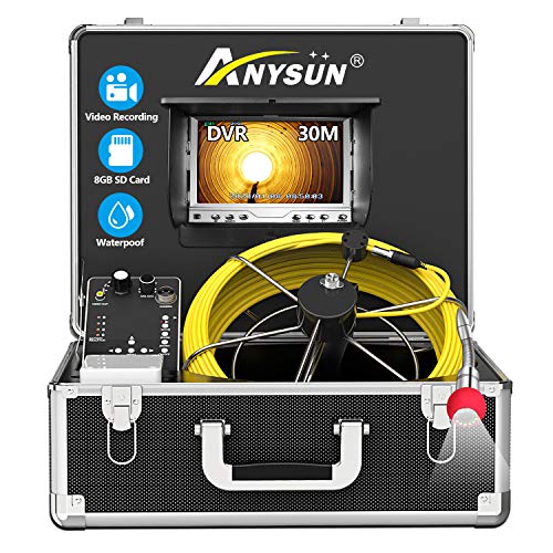 Pipe Sewer Inspection Camera Anysun Waterproof IP68 30m Drain Pipe Sewer Industrial Endoscope Video Inspection System 7inch LCD Monitor 1000TVL Sony CCD DVR Recorder Video Snake Camera