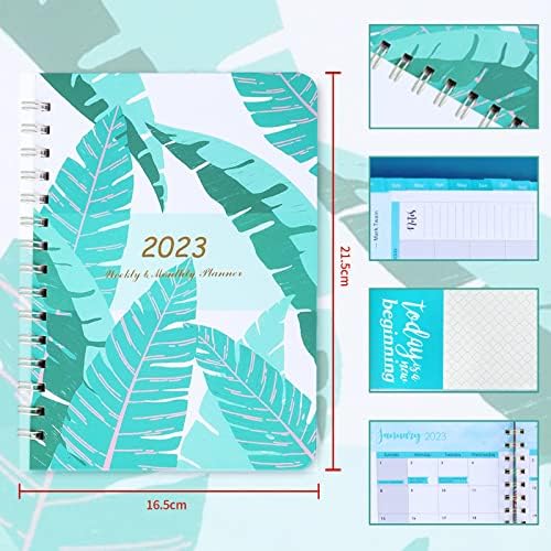 Kaket Diary 2023, A5 Week to View 2023 Diary, Appointment Diary 2023 Weekly and Monthly Planner, Diary 2023 with 12PC Stickers, Twin-Wire Binding, Hard Cover, Elastic Closure, Inner Pocket (Leaf)
