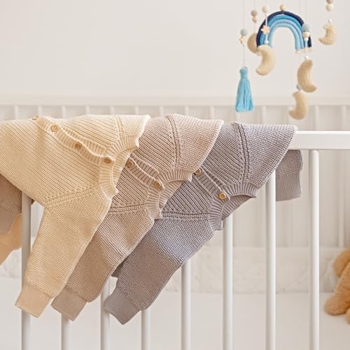 Ehrenkind® Baby Strickoverall aus 100 % Bio-Baumwolle | Weich, atmungsaktiv & temperaturregulierend | Mitwachsend & dehnbar | OEKO-TEX® zertifiziert | Beige 62/68