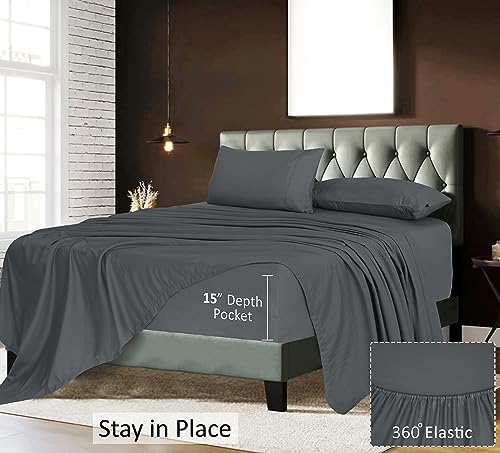 Ruvanti Queen Sheets - Silky Soft Queen Sheet Set - 4 Pieces Luxury Breathable Sheets For Queen Size Bed - All Seasons Cozy & Comfy 15 Inch Deep Pocket Snug Fit Hotel Bed Sheets - Dark Grey #TOP4