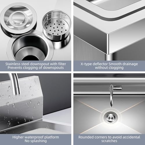 Stainless Steel Utility Sink Free Standing with Faucet & Legs for Laundry Room, Kitchen, Restaurant, Garage, Outdoor Garden, Backyard, Industrial - Fregadero para Patio Exterior, 20 Inch