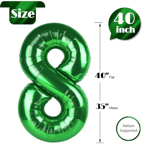 Image of Dark Green Number 8 Balloon 40 Inch, 8th Birthday Party Decorations, Giant 8 Foil Balloon for Party Supplies