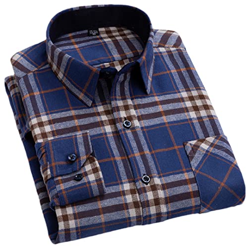 Chemise à carreaux homme Pohullan en coton brossé coupe ajustée taille 4XL automne