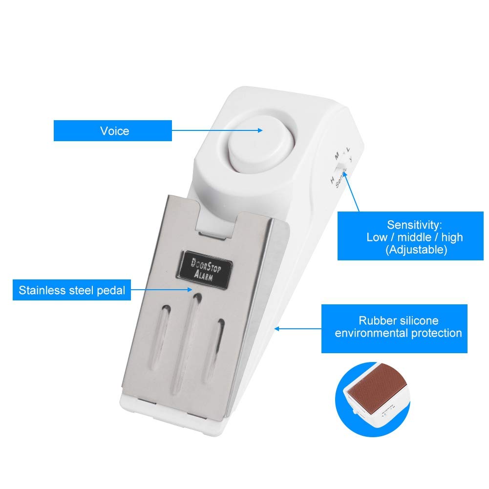 Fermaporta Con Allarme 120 DB - Set Di 2, Con Gomma Antiscivolo, Sicurezza Per Casa E Ufficio, Senza Installazione