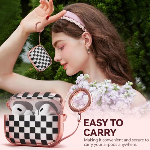 Image of Inesore for AirPods Pro 2nd /1st Case (2023-2019)-Black Checkerboard | with Safty Lock,Two-Piece Design,with Gold Keychain & Clean Pen,Support Wireless Charging,Cute Luxury Case for Women Girly