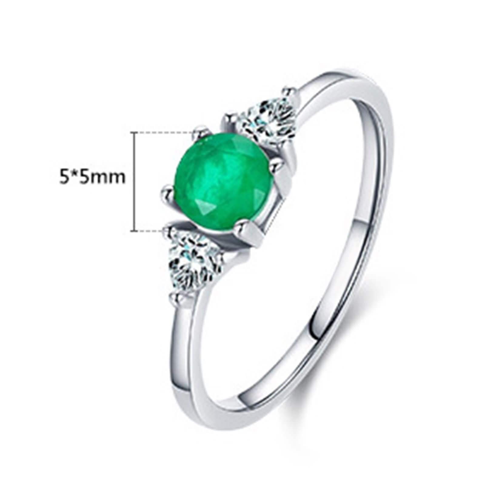 Daesar Anillos para Matrimonio Mujer con 5x5mm Redondo con Esmeralda Creada y Moissanita, Oro Blanco 9K/14K/18K, Anillo de Promesa Plata