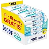 Dodot Pure Aqua Babytücher, 1152 Tücher (24 Packungen mit 48 Stück), hilft bei der Wiederherstellung des natürlichen pH-Wertes der Haut, 99% Wasser, plastikfrei