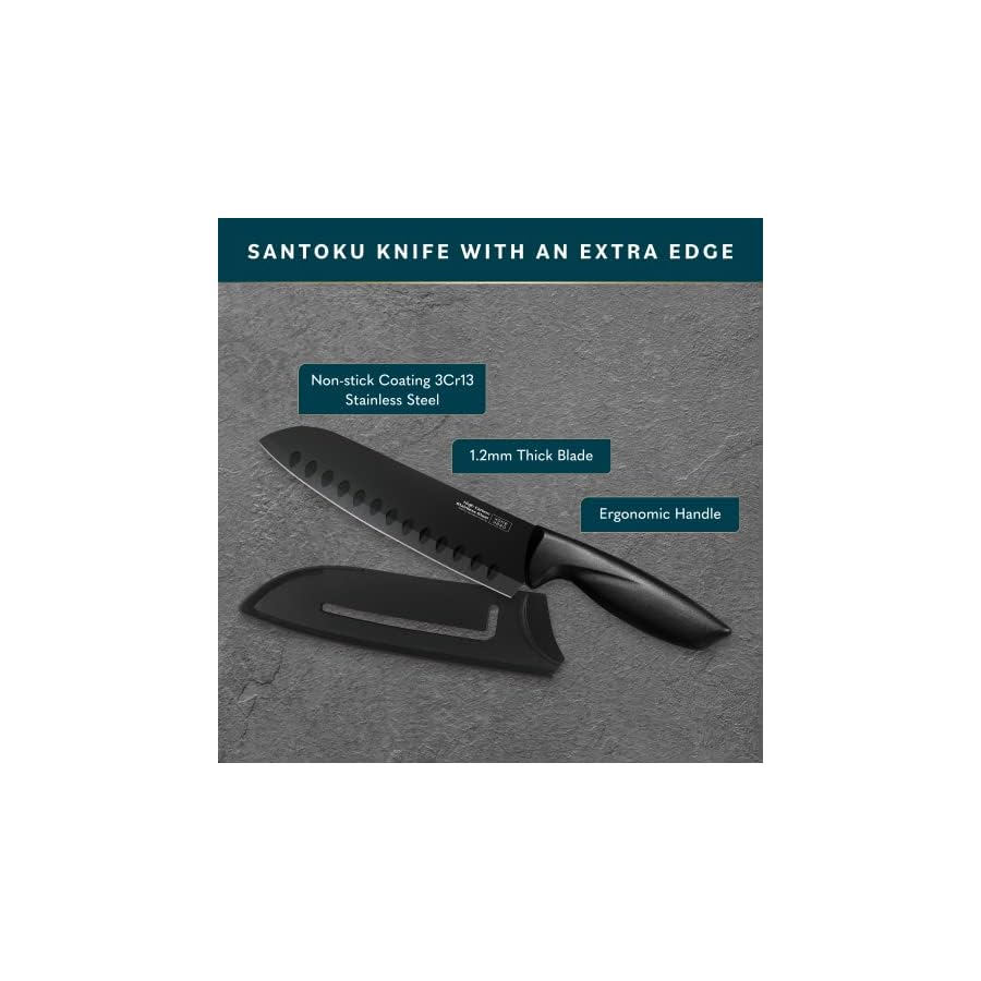 Home-Hero-2-Pcs-Santoku-Knife-with-Sheath-High-Carbon-Stainless-Steel-Chopping-Knife-with-Ergonomic-Handle-Razor-Sharp-Multi-Purpose-Kitchen-Knife-for-Chopping-Vegetable-and-Cooking-Black Home Hero 2 Pcs Santoku Knife with Sheath - High Carbon Stainless Steel Chopping Knife with Ergonomic Handle - Razor-Sharp Multi-Purpose Kitchen Knife for Chopping Vegetable and Cooking (Black)