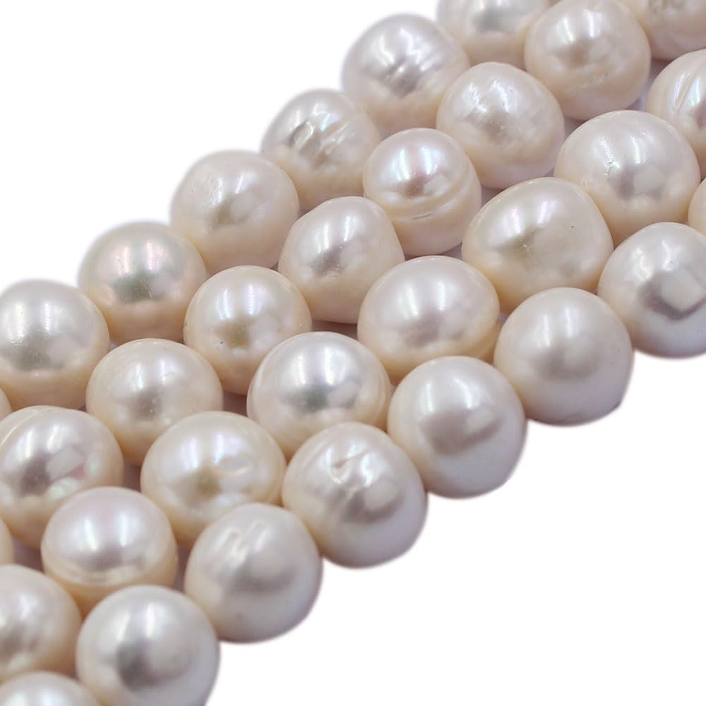 Jewelry Making Natural 12-13mm Nearly Round AA White Pink Black Mixed Freshwater Pearl Gemstone Spacer Loose Beads Strand 14" (White)